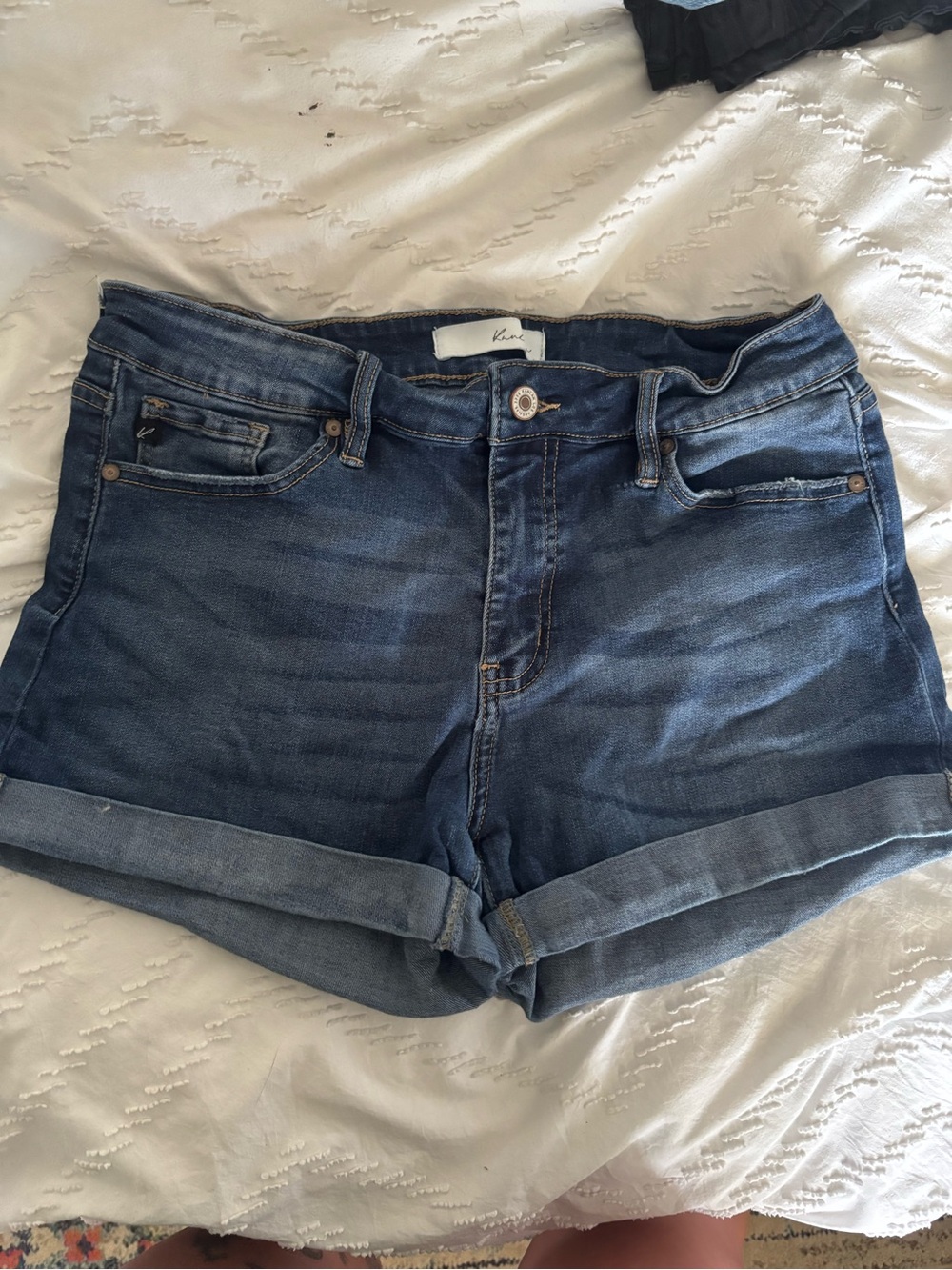 Kancan Dark Blue Rolled Hem Denim Shorts